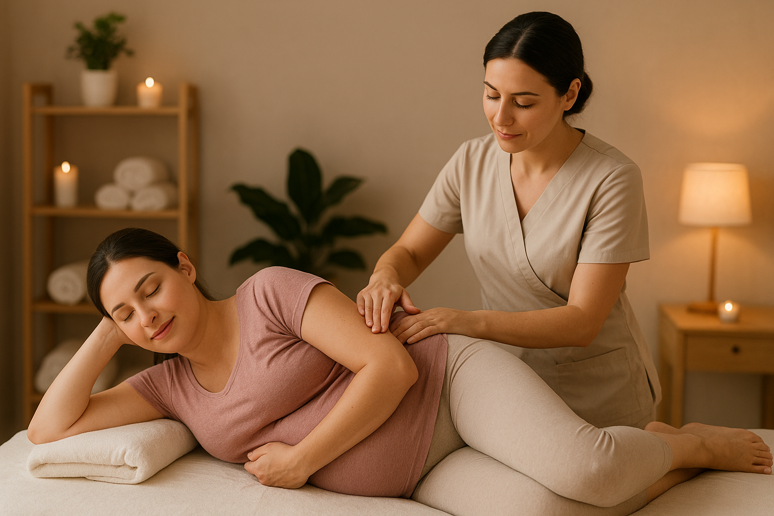 산전마사지 받는 임산부 이미지