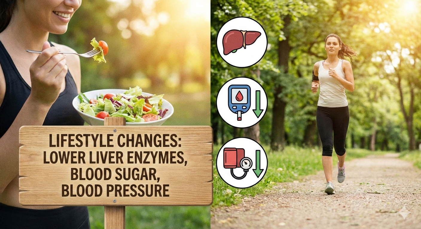생활습관 개선으로 간수치&middot;혈당&middot;혈압 낮추기 포스터