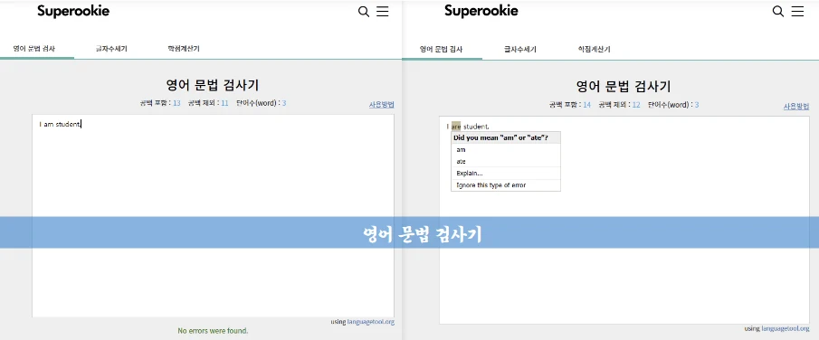 영어 문법 검사기 - 슈퍼루키 테스트 장면