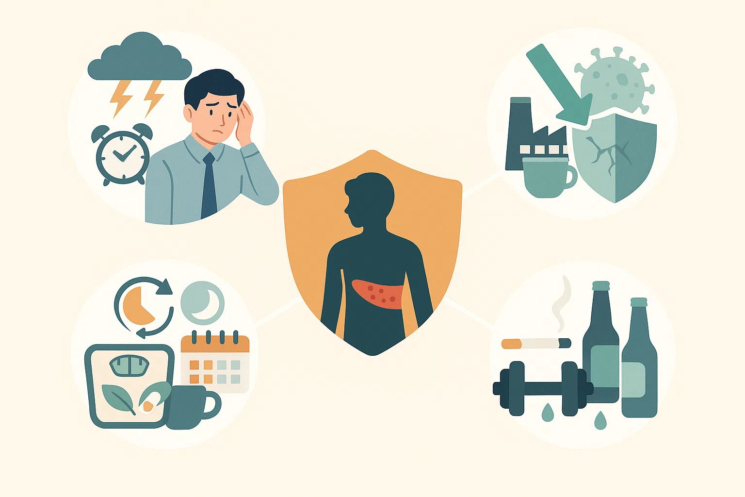 청년 대상포진 원인 5가지, 만성 스트레스·수면 부족, 교대근무·과로, 다이어트·영양 불균형, 코로나19 이후 면역 저하, 과음·흡연·무리한 운동