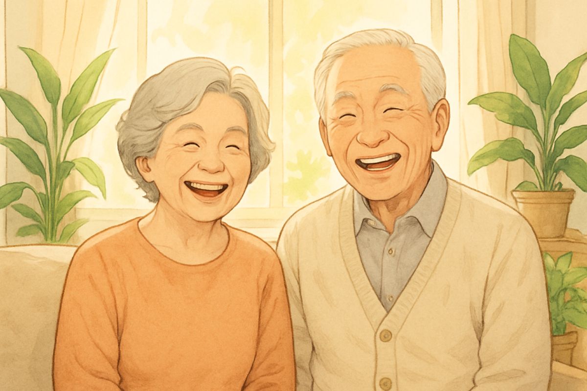 환하게 웃는 노부부