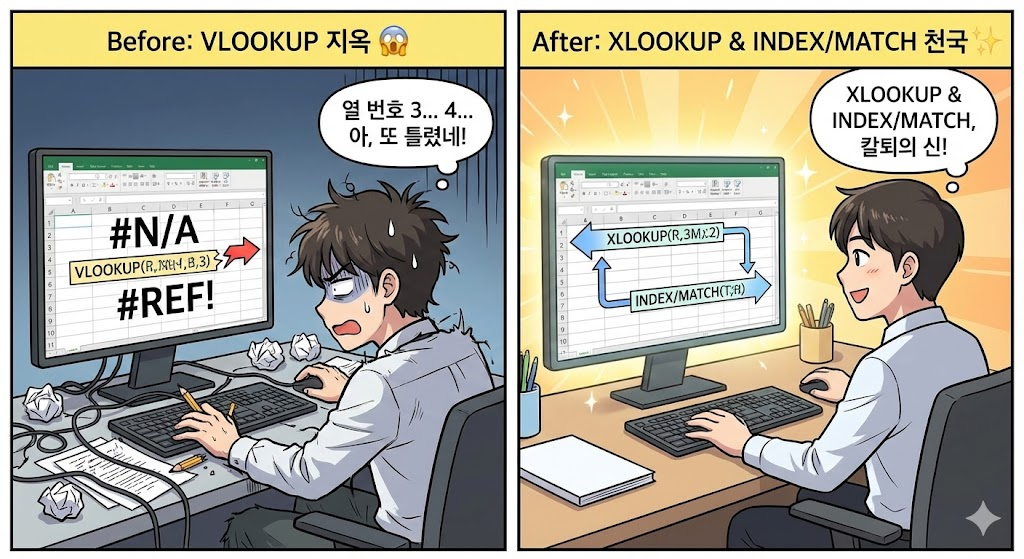 VLOOKUP은 이제 그만! XLOOKUP &amp; INDEX/MATCH 완벽 가이드: 엑셀/구글 시트 함수 종결자