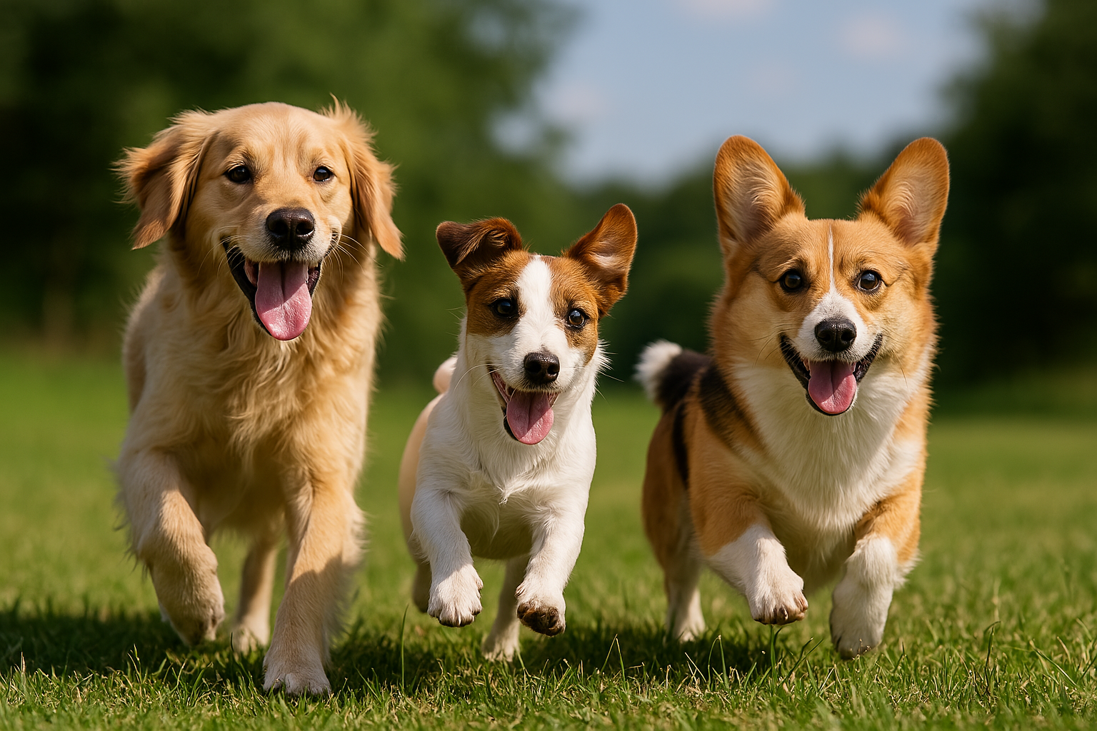 강아지 3마리가 뛰어노는 사진