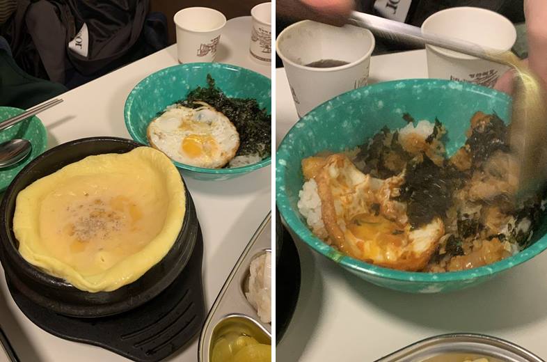 계란찜과 곱도리탕 국물 소스에 섞은 계란밥