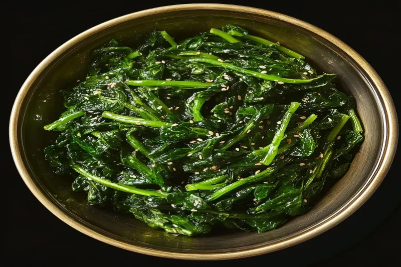 밥 위에 고소한 참깨가 뿌려지고 있는 장면 또는 나물 요리에 참기름을 넣는 모습입니다.