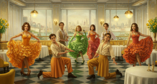 뮤지컬 퍼모먼스 다이닝 (이미지: whisk기반 직접 제작 / Photoshop 편집 포함) * 본 이미지는 특정 브랜드 및 공연과 관련 없는 창작물입니다.