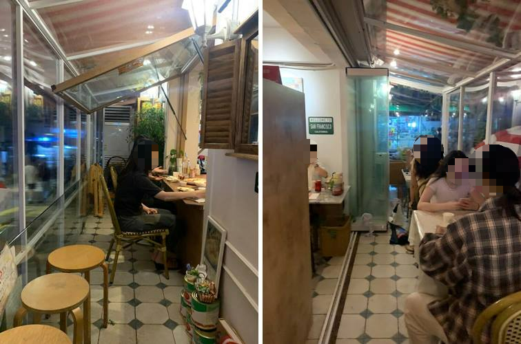 계단 통해 보이는 테라스 자리