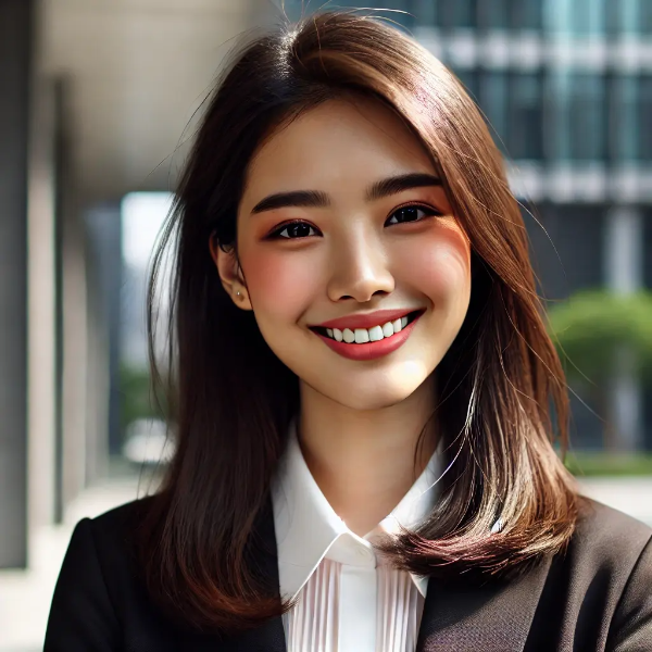 면접을 마치고 미소 짓는 젊은 아시아 여성