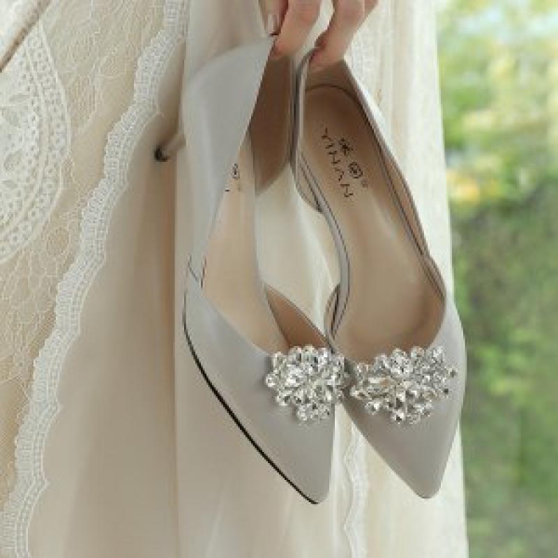 럭셔리 큐빅 구두 코사지 웨딩슈즈 통굽 대여 신발 악