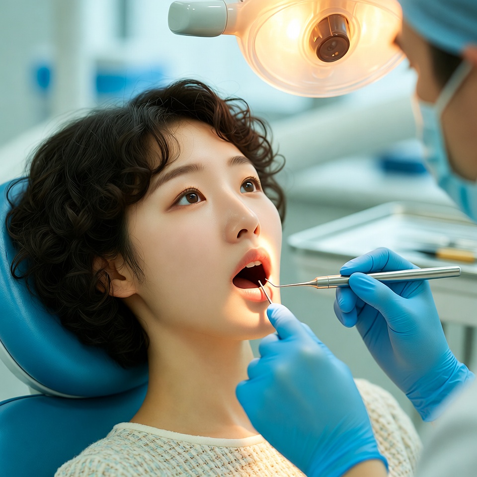 20대 한국여성이 치과에서 스케일링 받는 모습