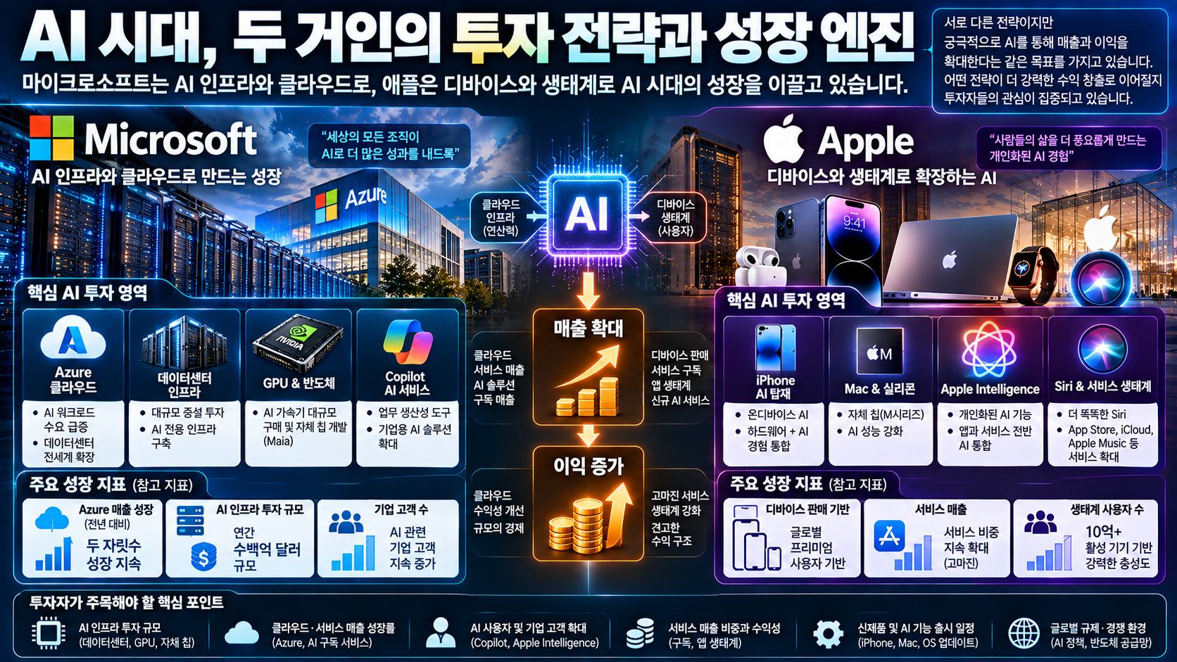2026년 마이크로소프트 애플 AI 투자 핵심 지표 비교