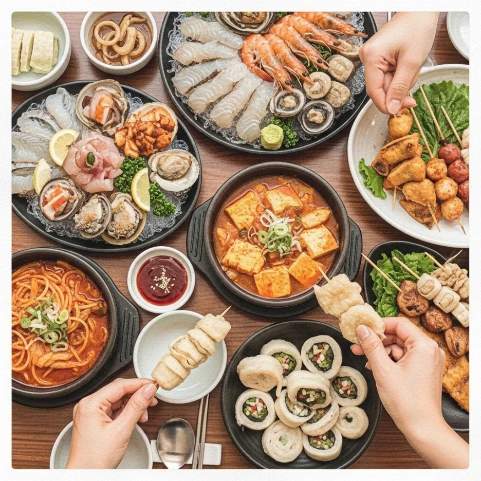 다채로운 속초의 향토 음식이 놓인 풍성한 식탁