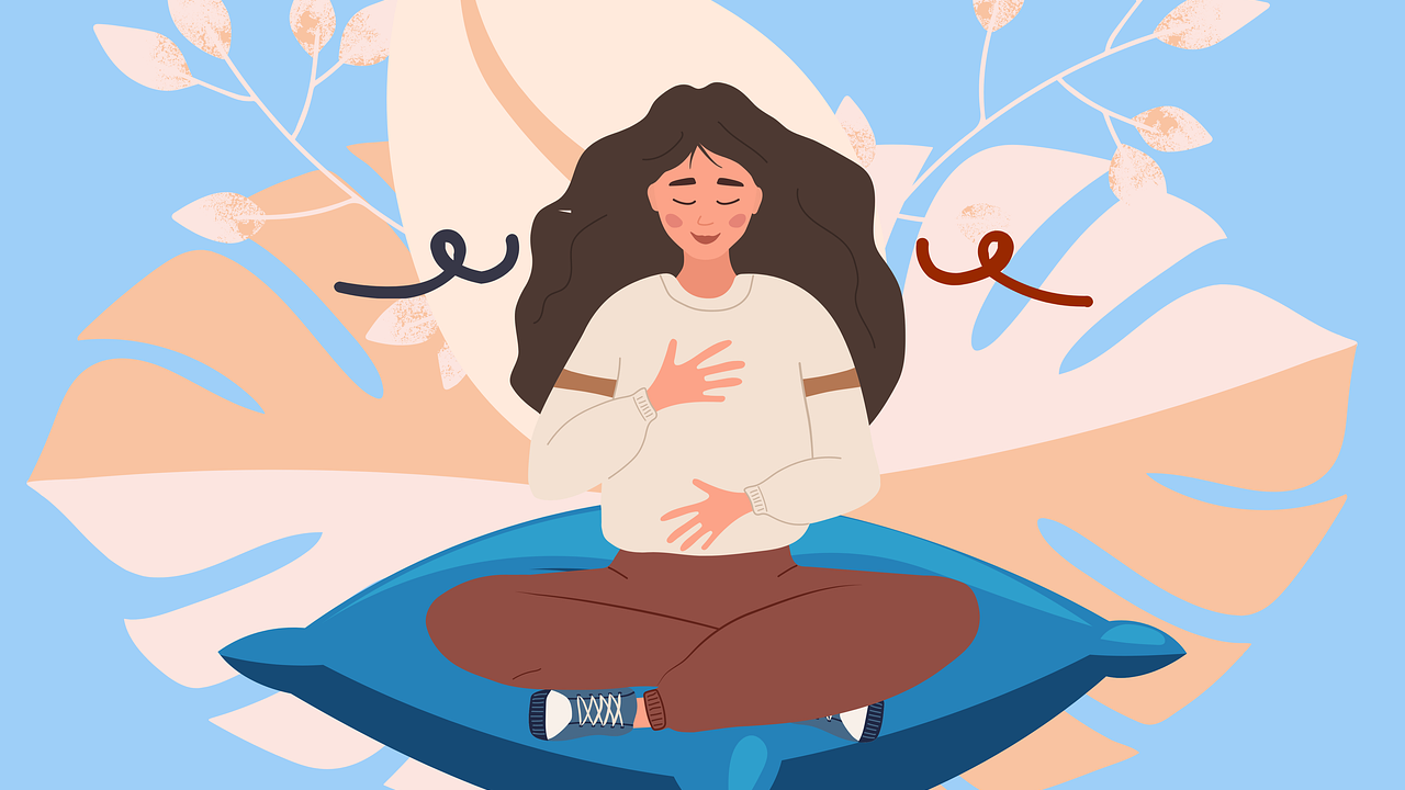 심호흡을 통해 안정을 취하는 여성의 이미지