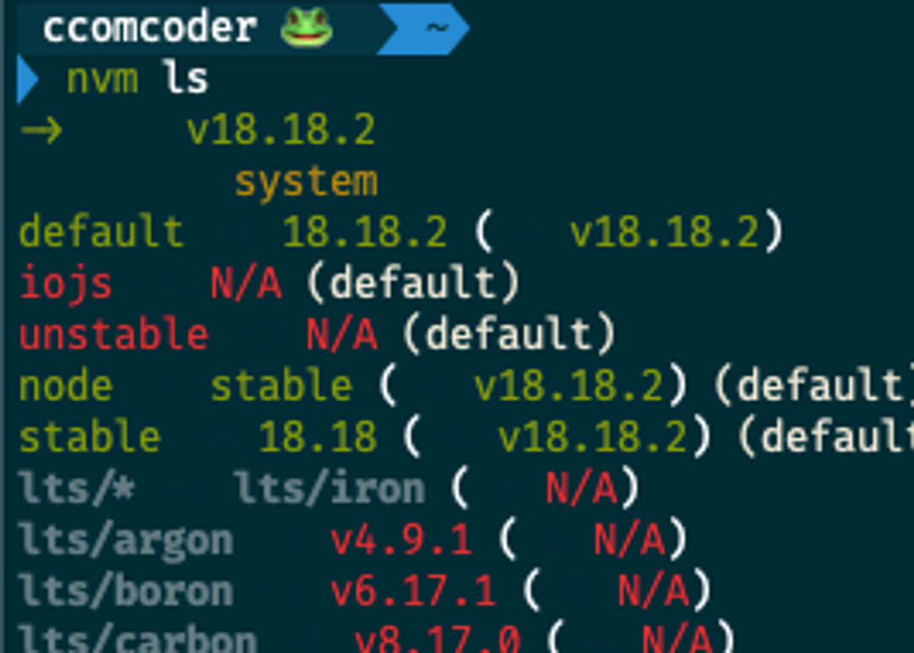 nvm ls 명령어 실행 후 18.18.2 버전이 활성화된 화면