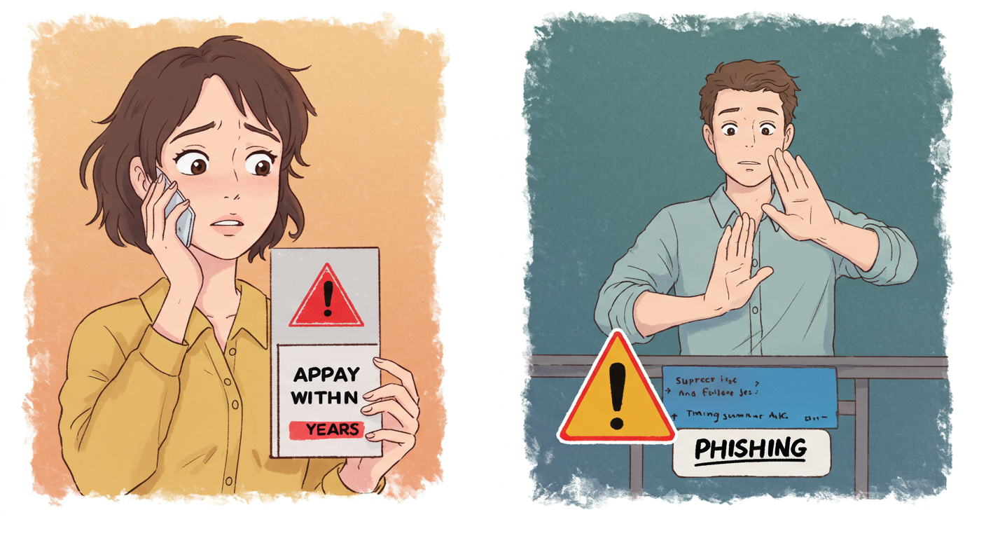 환급 유의사항과 스미싱 주의 장면