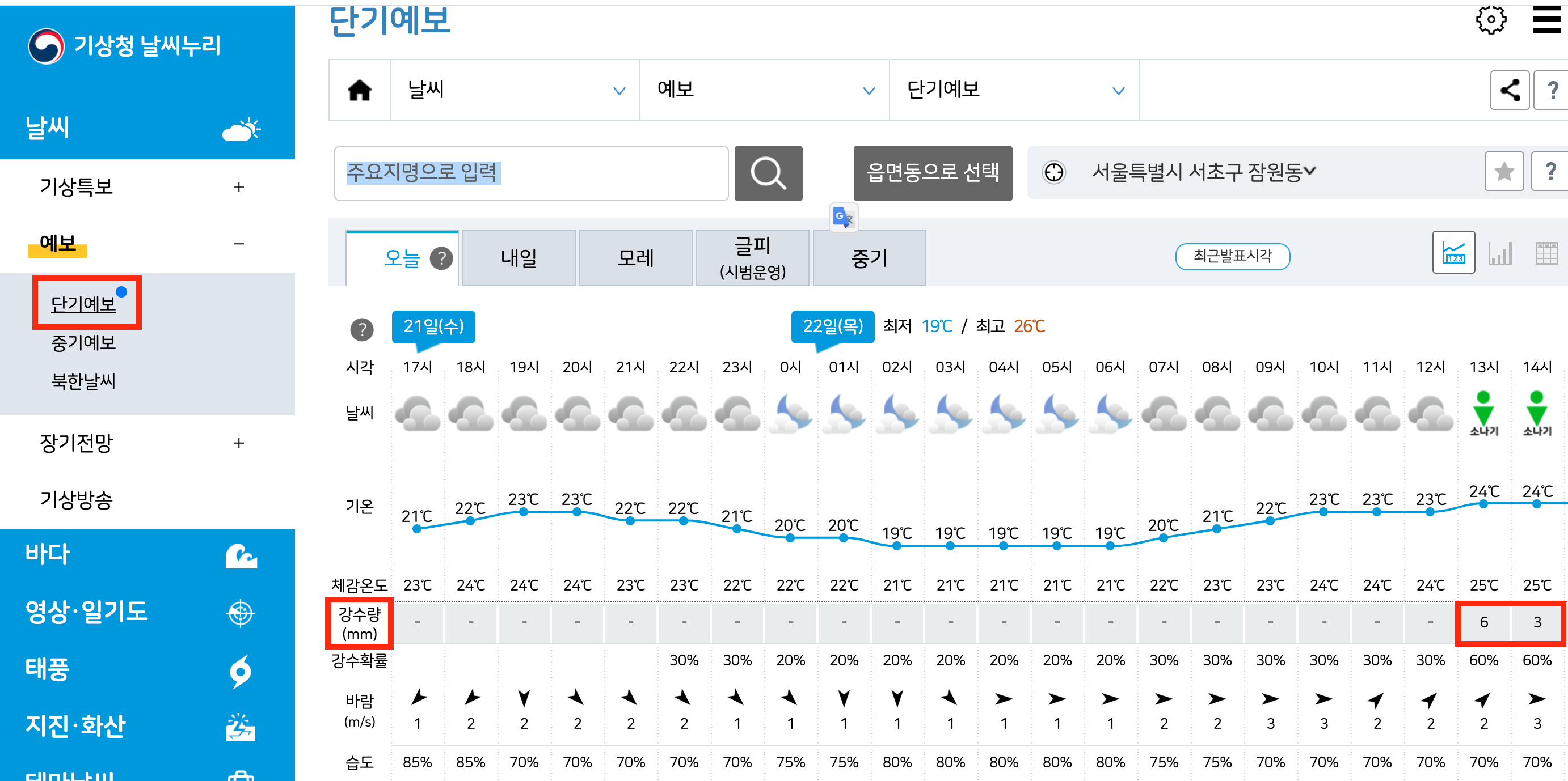 기상청 날씨누리 단기 예보