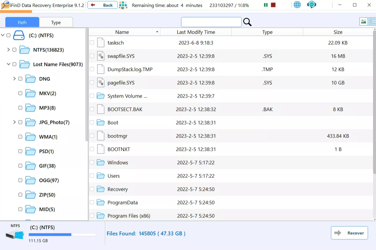 iFind Data Recovery 설명 마무리