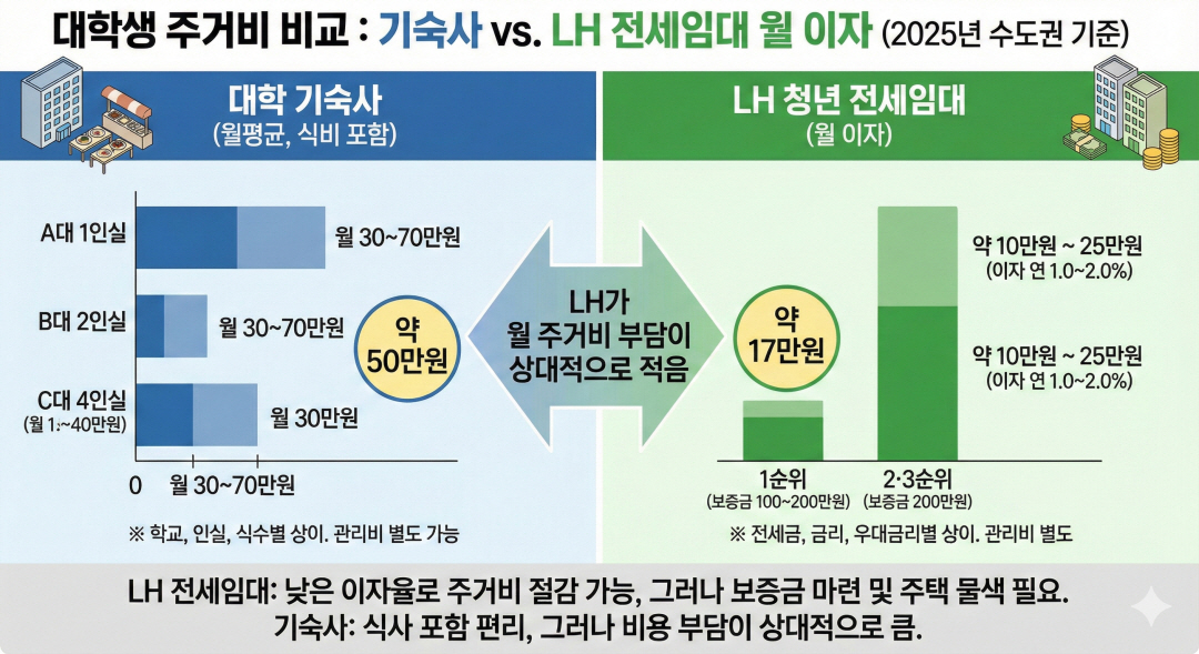 기숙사비 vs LH 월 이자 비교