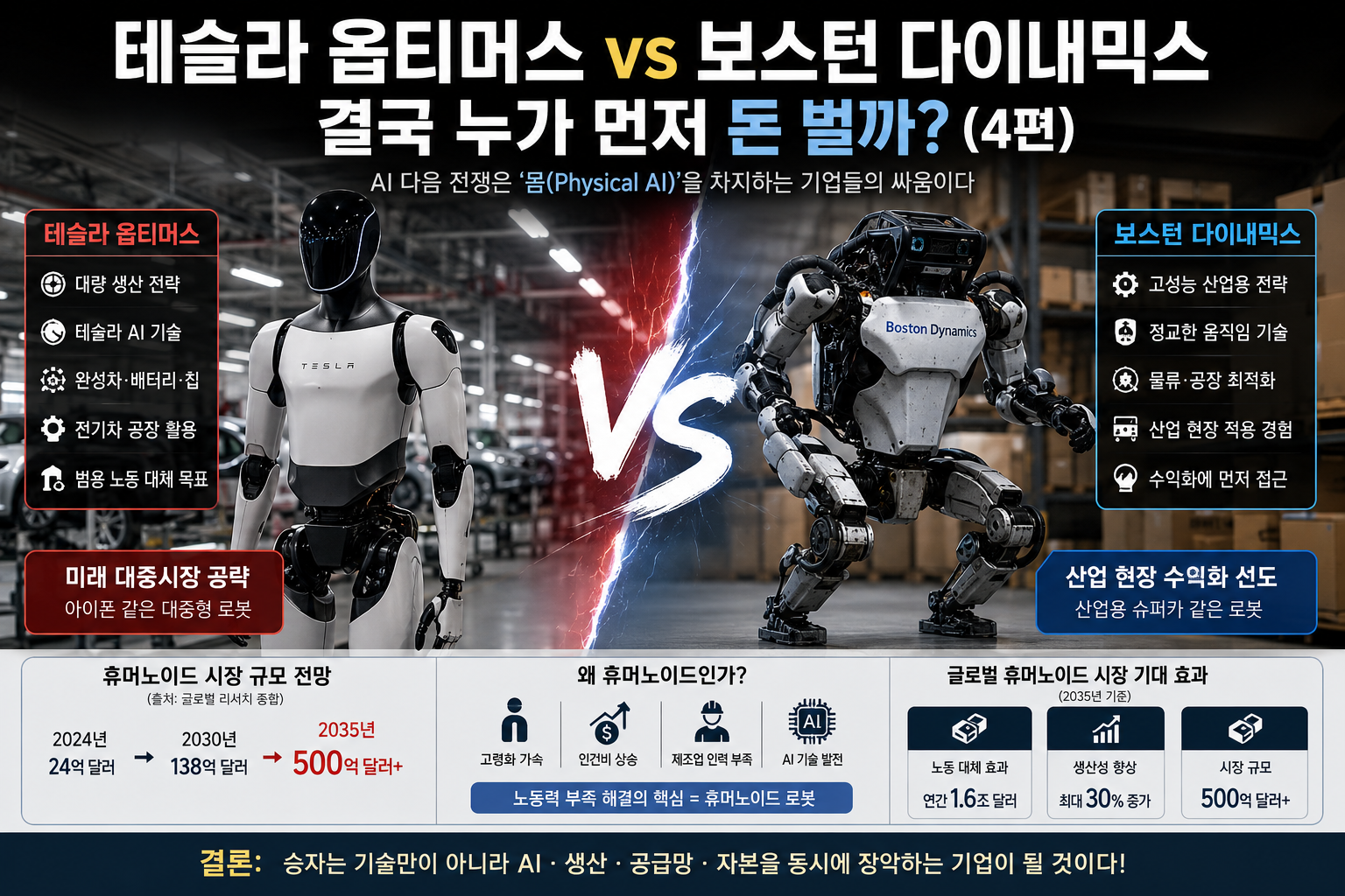 테슬라 옵티머스와 보스턴다이내믹스 휴머노이드 시장 비교 분석