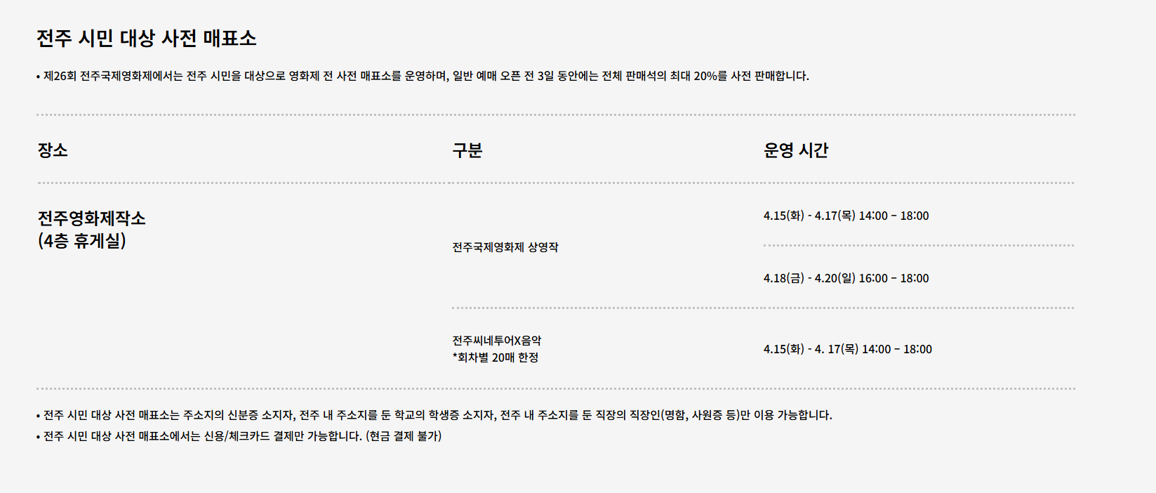 2025 전주국제영화제 예매 정보 이미지