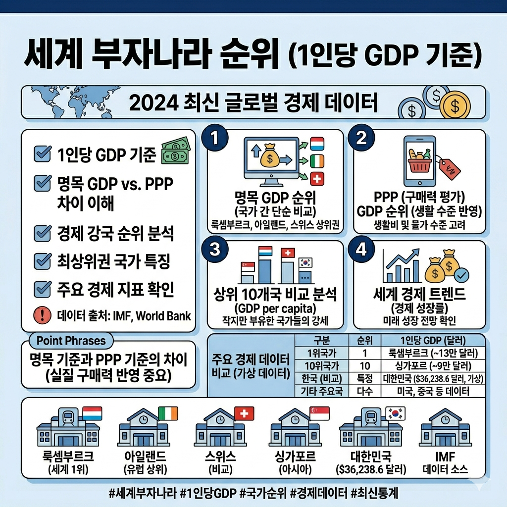 세계 부자나라 순위, 1인당 GDP 기준 2024 최신 상위 10개국 인포그래픽