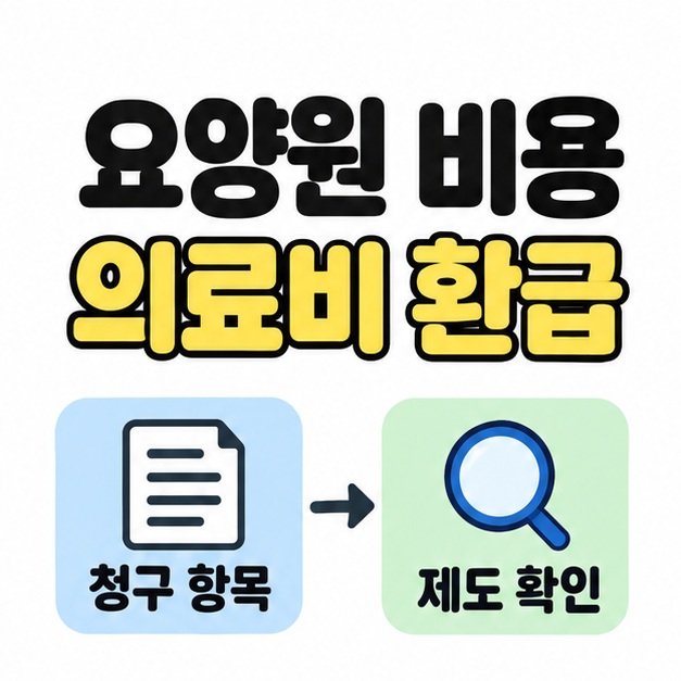 요양원 비용 의료비 환급 제목 아래 청구 항목 문서에서 제도 확인 돋보기로 연결되는 대표 썸네일