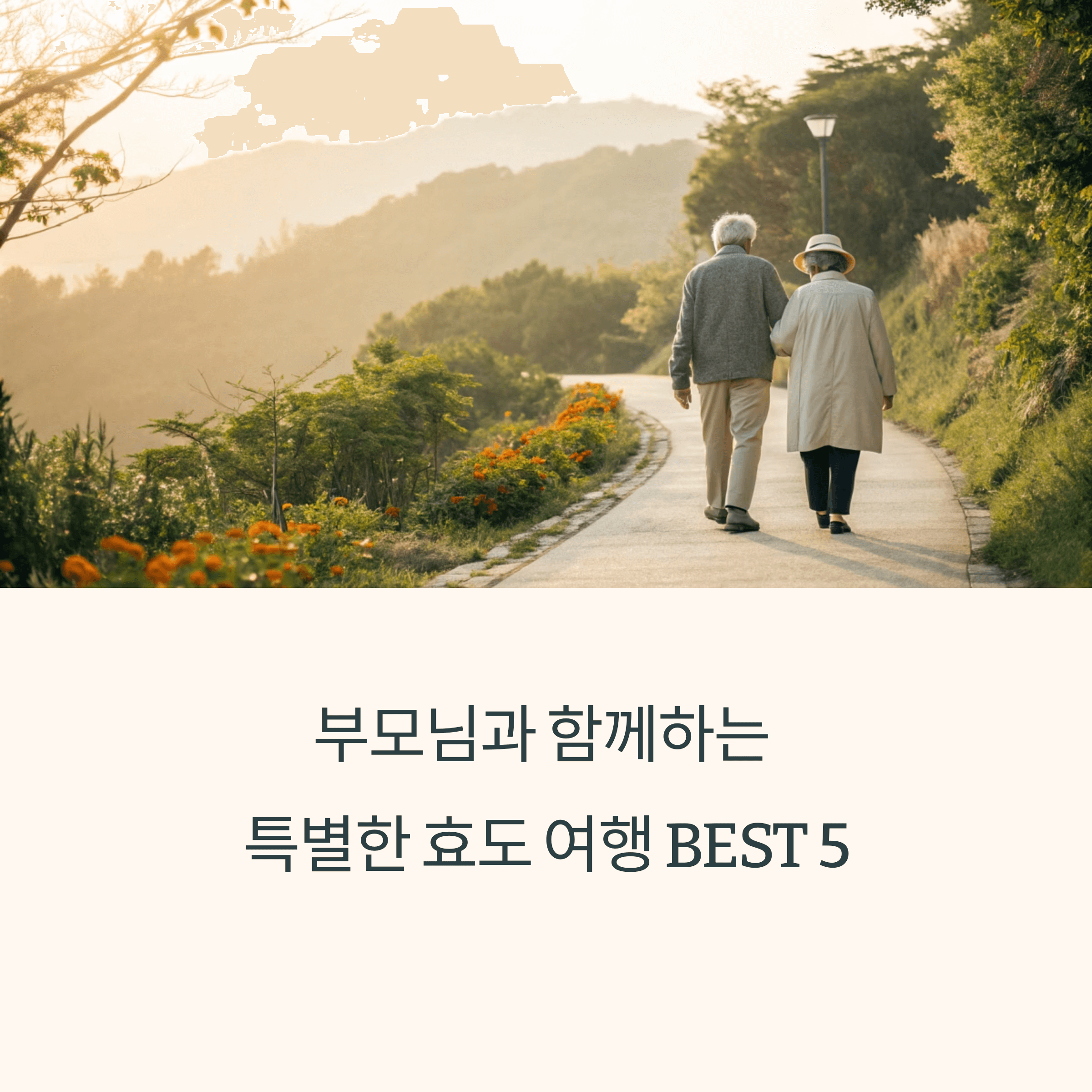 노부부가 산책길을 걸으며 자연 속에서 여유로운 시간을 보내는 모습