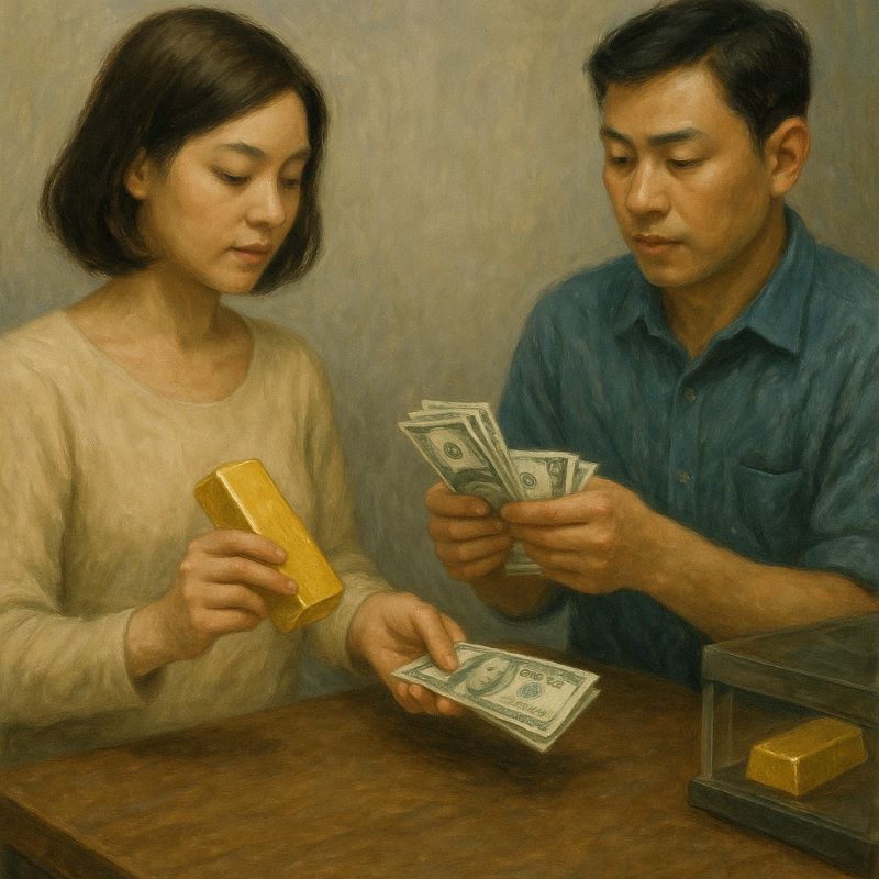 금을 팔고 돈을 받는 꿈 – 결정과 손익 계산