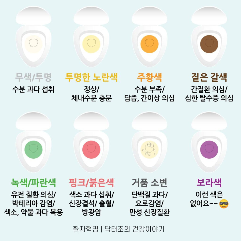 소변 색에 따른 건강 상태/ 출처 - 닥터조의 건강이야기