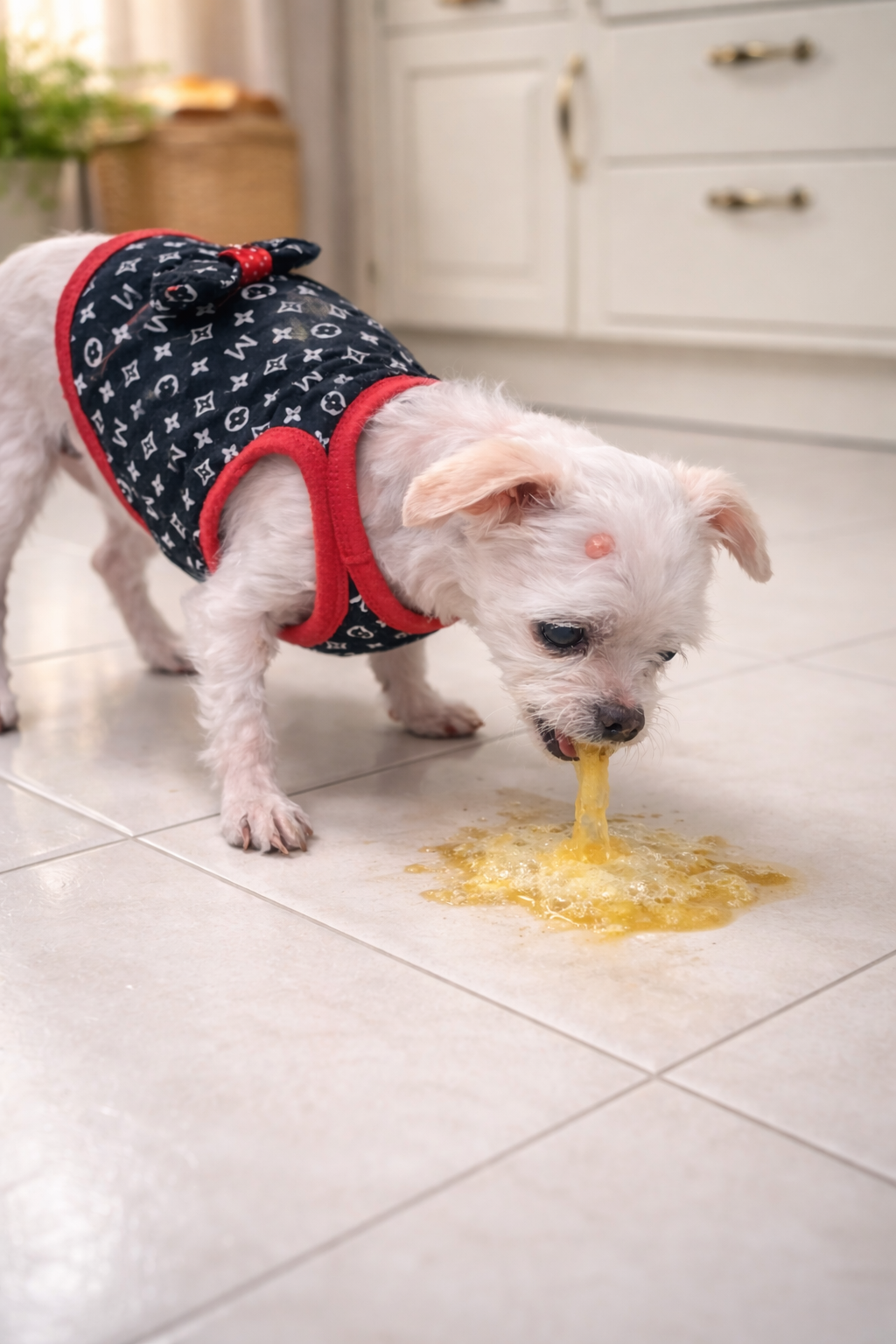 구토 증상을 보이는 강아지 모습