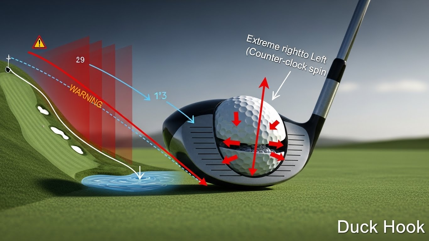 골프 악성 훅 개훅의 원인인 닫힌 클럽 페이스와 급격한 좌측 회전 탄도 분석