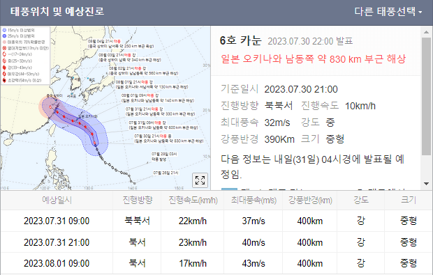 태풍6호카눈현재상황