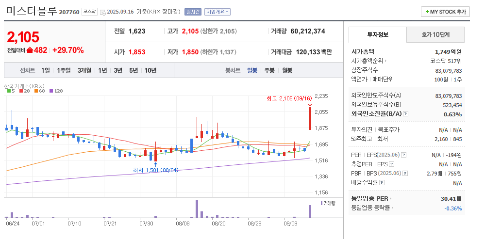 미스터블루 일봉차트