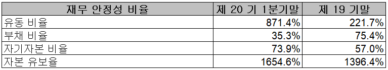 에코앤드림 - 재무 안정성 비율