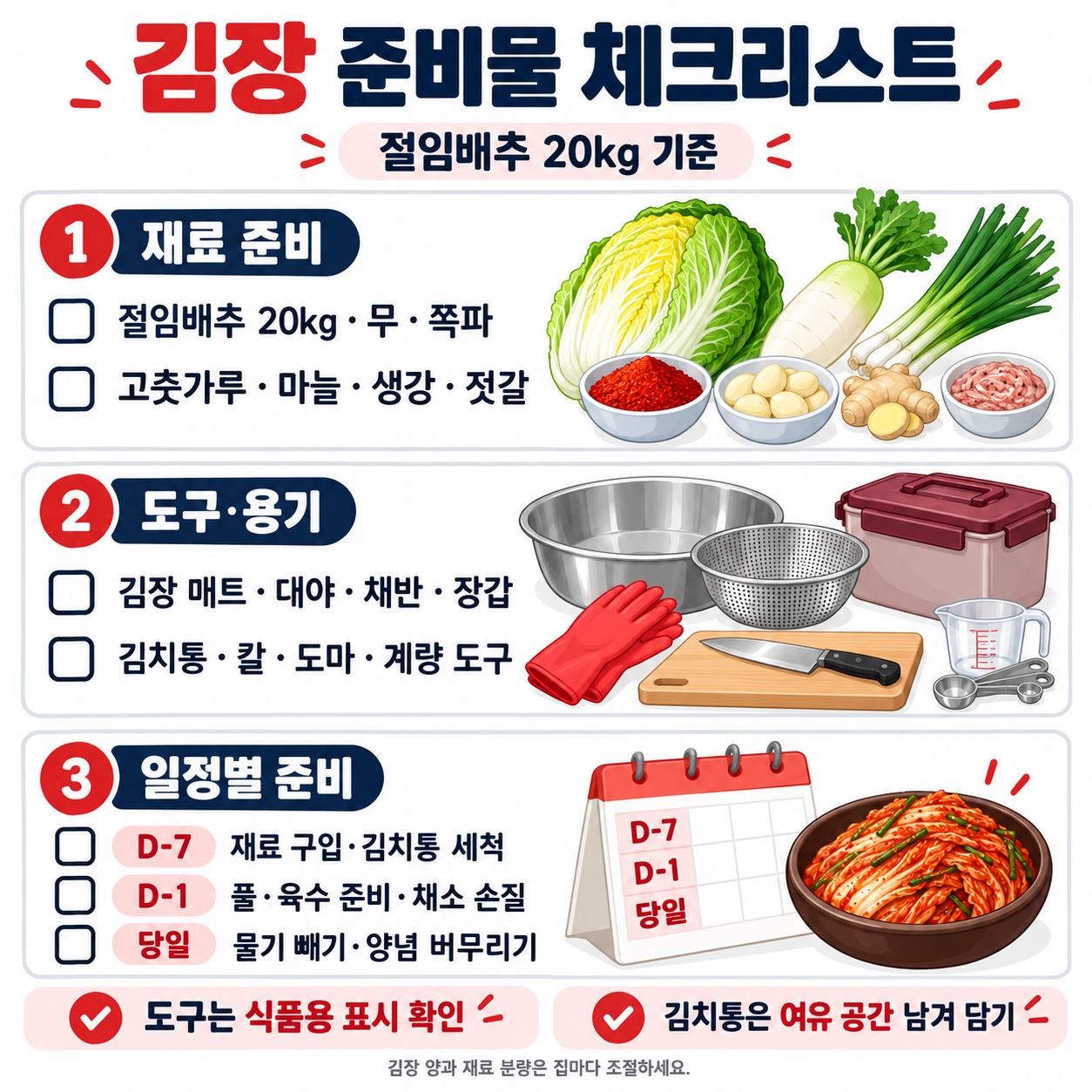 김장 준비물 체크리스트 인포그래픽