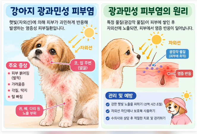 강아지 광과민성 피부염 원인과 치료법|햇빛 알레르기 증상과 피해야 할 행동
