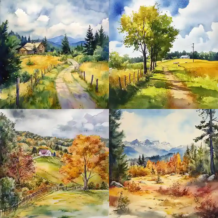 Landscape watercolor painting --no water