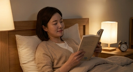 밤에 책을 읽으며 편안해진 표정