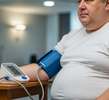 혈압을 측정하고 있는 비만남성