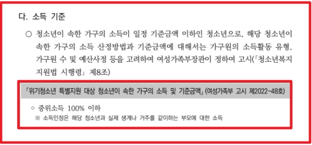 위기청소년 특별지원,자격확인,지원대상,지원금액 확인방법