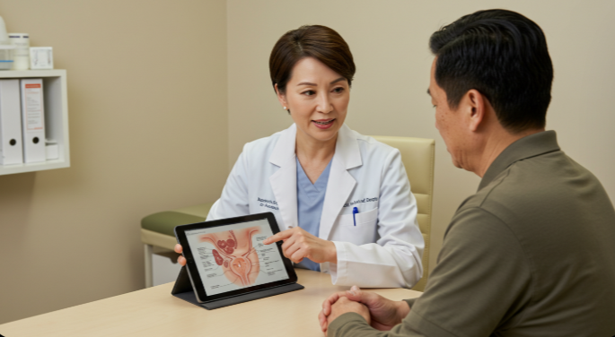 의사와 상담하는 중년 남성