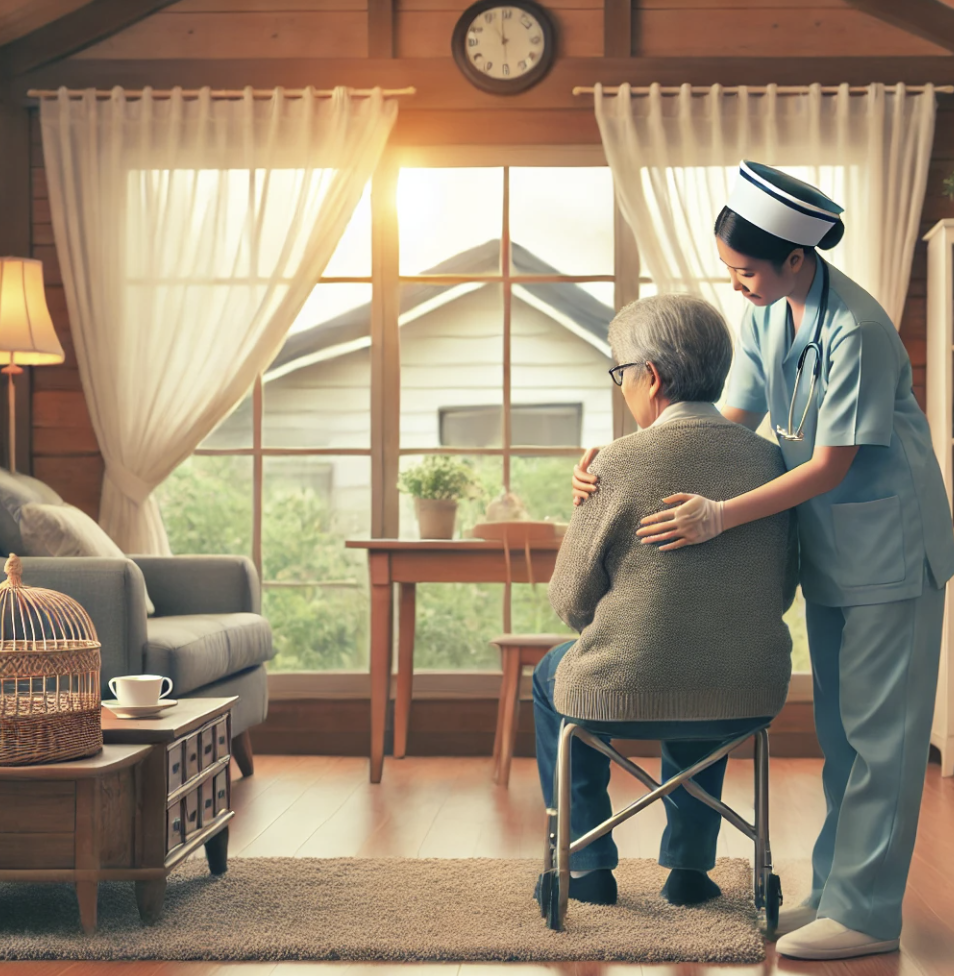 간병인이 어르신을 돌보는 장면