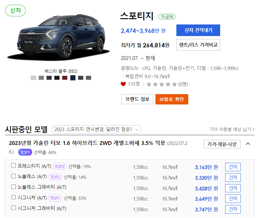 기아 중형SUV 스포티지 하이브리드 가격
