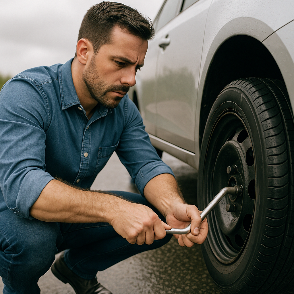 자동차 타이어 펑크 관련 사진