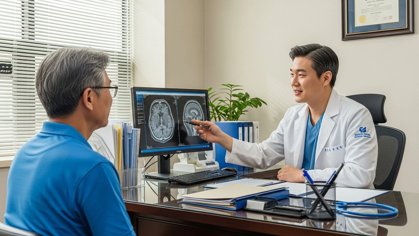 MRI 결과를 보며 상담하는 의사와 환자