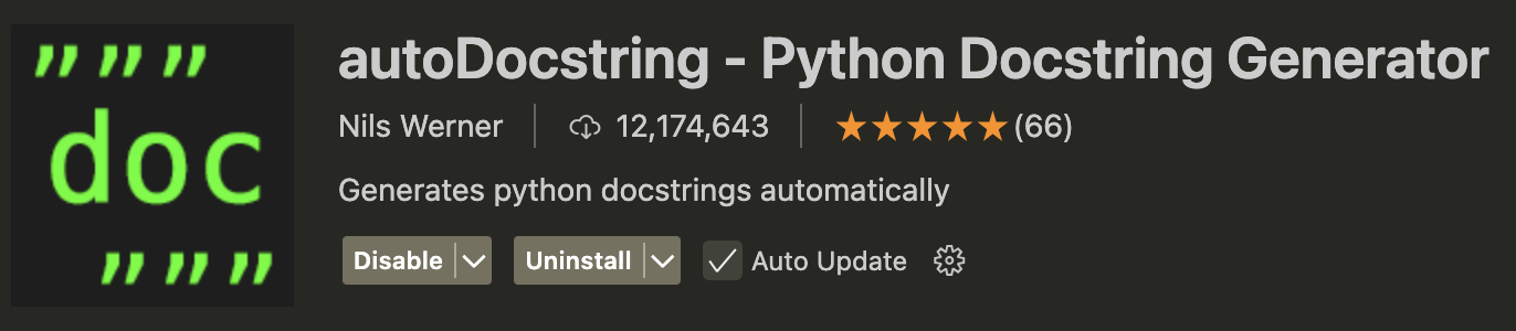 확장 프로그램 autoDocstring