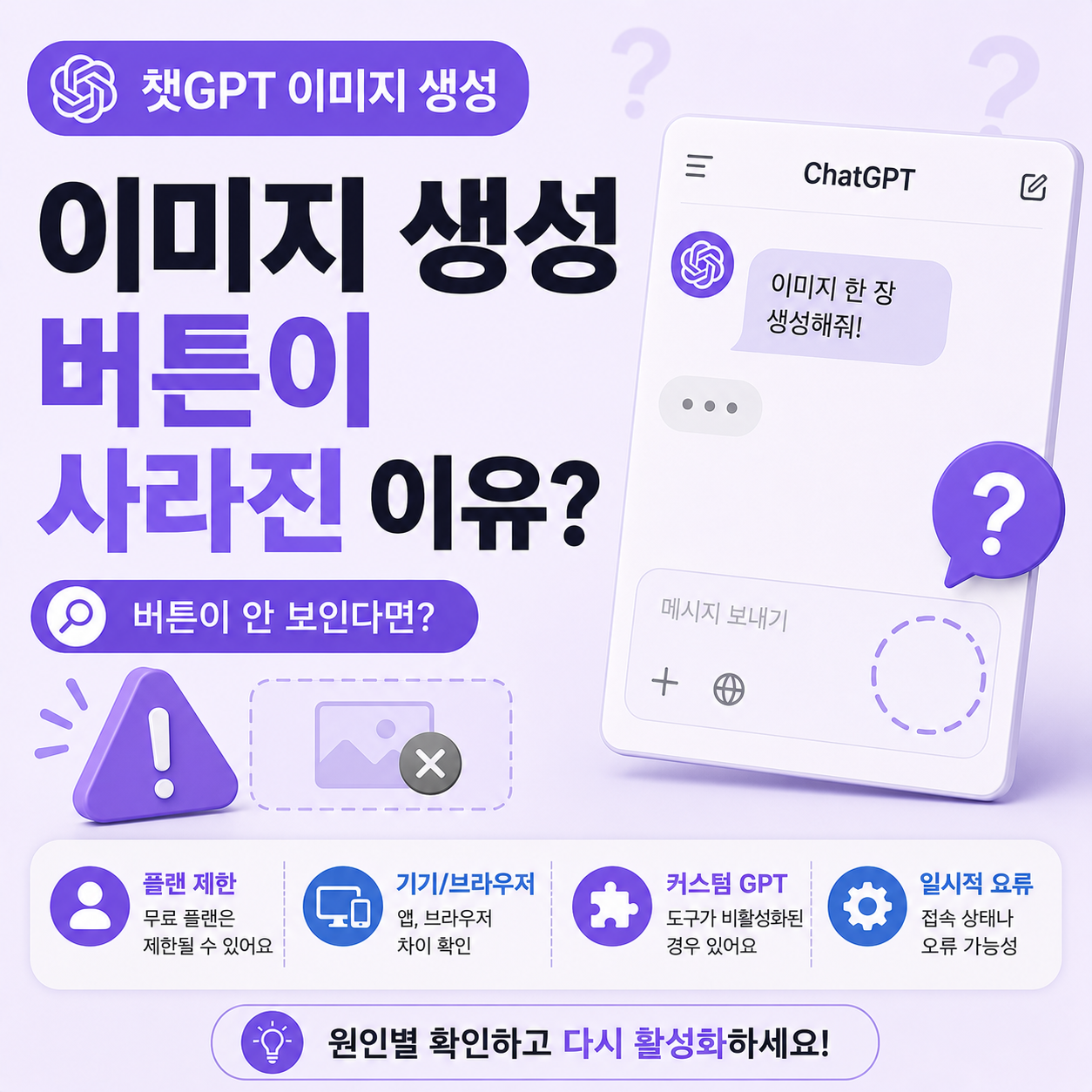 챗GPT 이미지 생성 버튼이 보이지 않는 화면을 나타낸 이미지