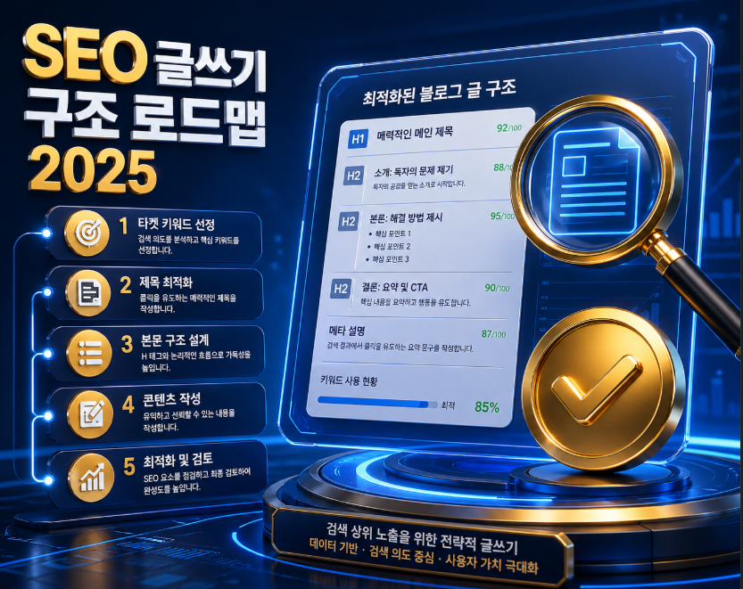 2025년 최신 SEO 최적화 글쓰기 기본 구조와 전략을 정리한 대표 이미지