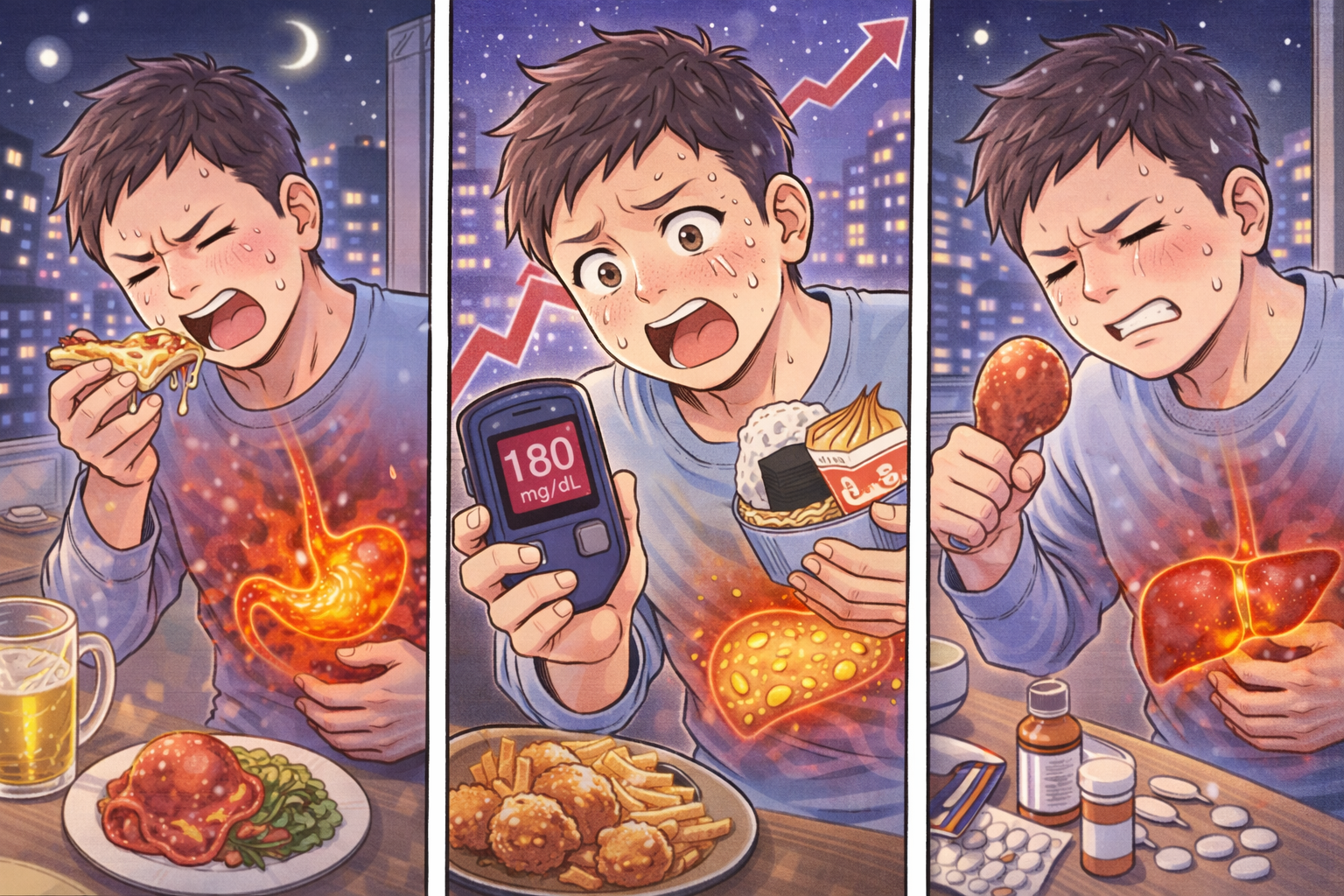 야식 건강영향(위염,혈당,지방간)관련 사진