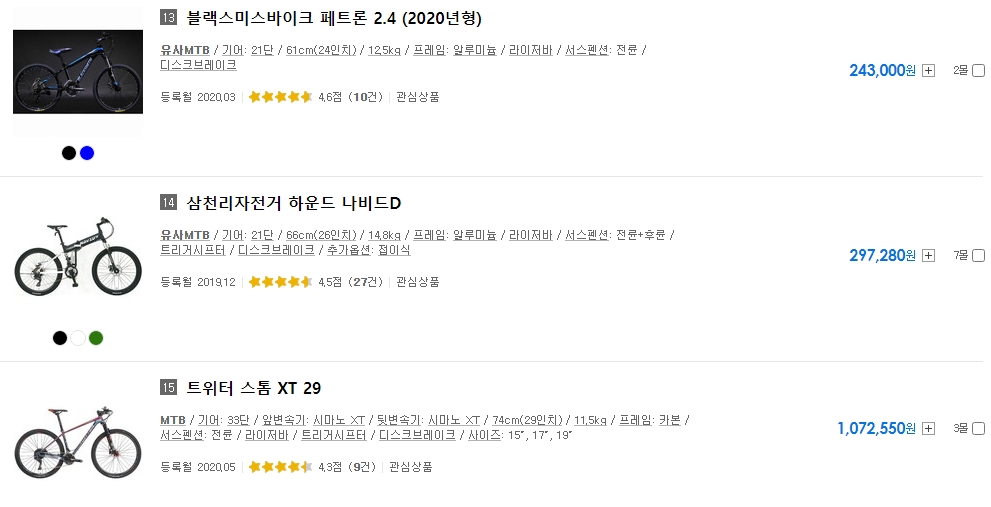 상위권 MTB 자전거 모델의 의미